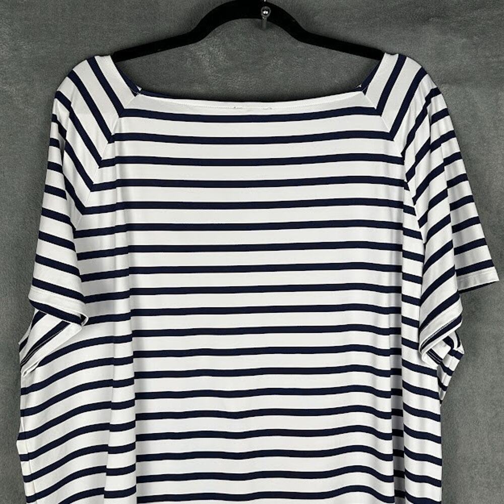 Talbots Top Womens 3X Navy White Striped Stretch Preppy Coastal Resort Nautical - Picture 5 of 12